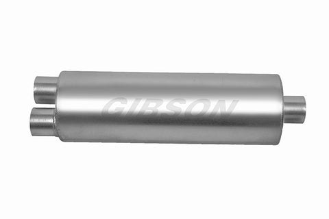 8" Round 24" Long Superflow Stainless Steel Performance Muffler (2.25" Dual Inlet) (3" Offset Outlet) by Gibson Exhaust